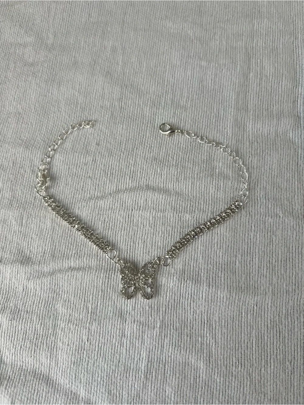 Mint Silver Rhinestone Butterfly Anklet Adjustable Y2K Coquette Anklet Bracelet